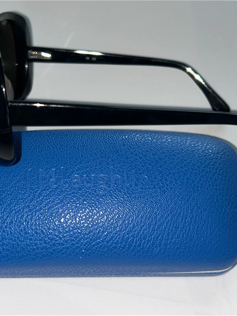 Black Oversized Sunglasses with Blue Case. J Mcglaughlin